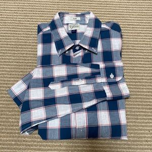 J. Crew Blue/Red/White Checkered Long Sleeve Men’s Slim Shirt- Size L